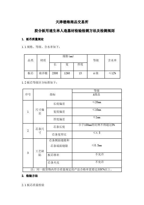 天津渤海商品交易所胶合板用速生林人造基材检验检测方法及检测规则(1)