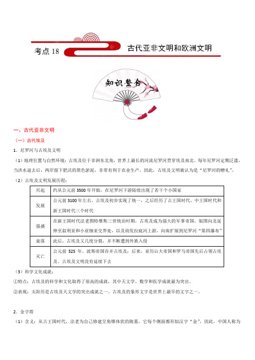 2020年中考历史考点18：古代亚非文明和欧洲文明(含答案)