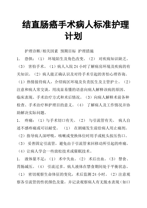 结直肠癌手术病人标准护理计划