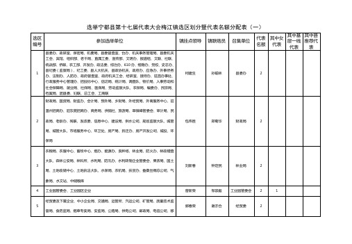 选举宁都县第十七届代表大会梅江镇选区划分暨代表名额分配表【模板】