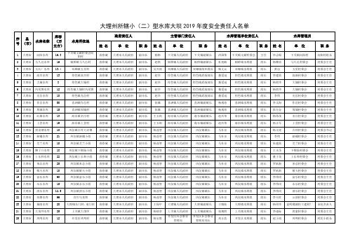 大理州所辖小二型水库大坝2019年度安全责任人名单