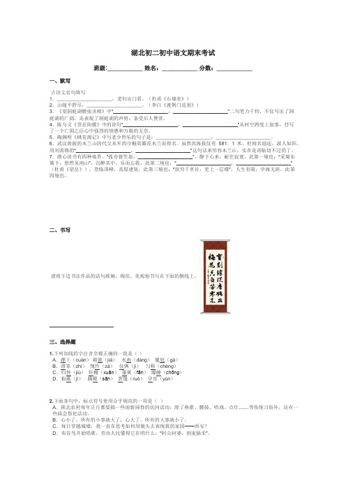 湖北初二初中语文期末考试带答案解析
