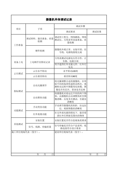 摄像机检验批调试记录表格