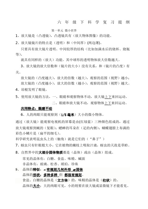 教科版六年级科学下册复习提纲