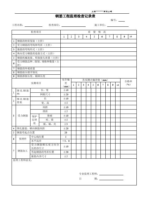 结构旁站检查记录表