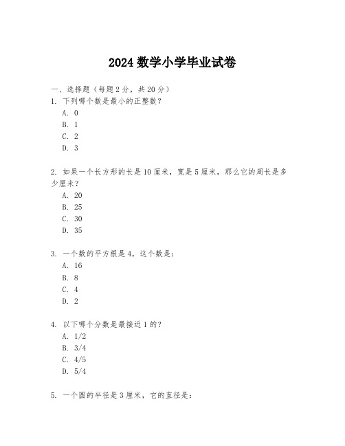 2024数学小学毕业试卷