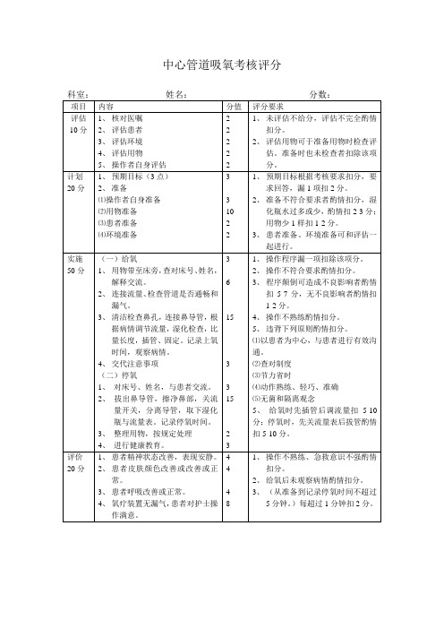 中心管道吸氧考核评分