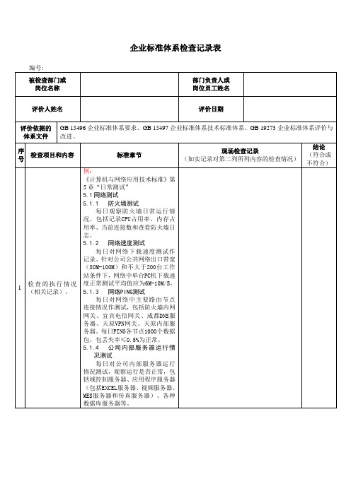 企业技术标准检查记录表