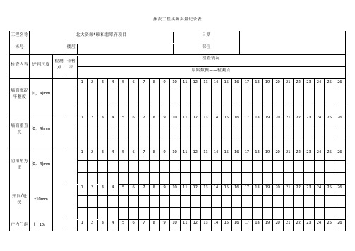 抹灰工程实测实量记录表