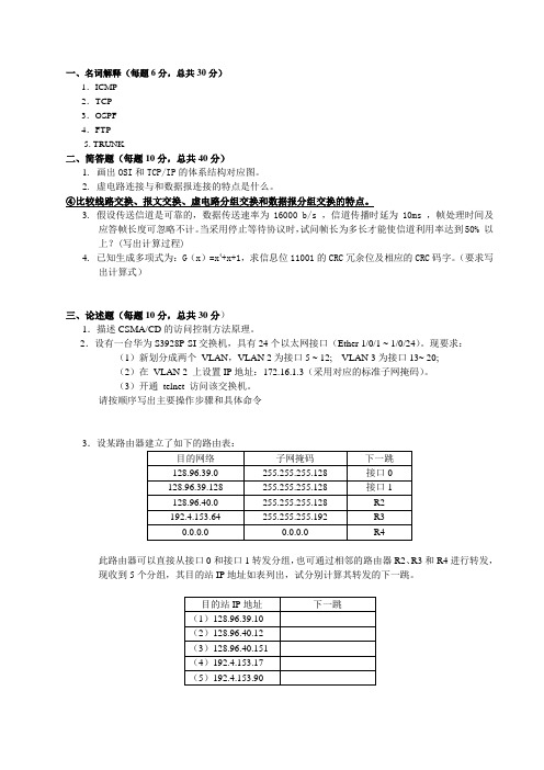 深圳大学计算机网络样卷