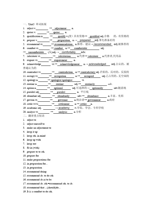 高中英语选修七人教版Unit5 Travelling abroad 词类拓展