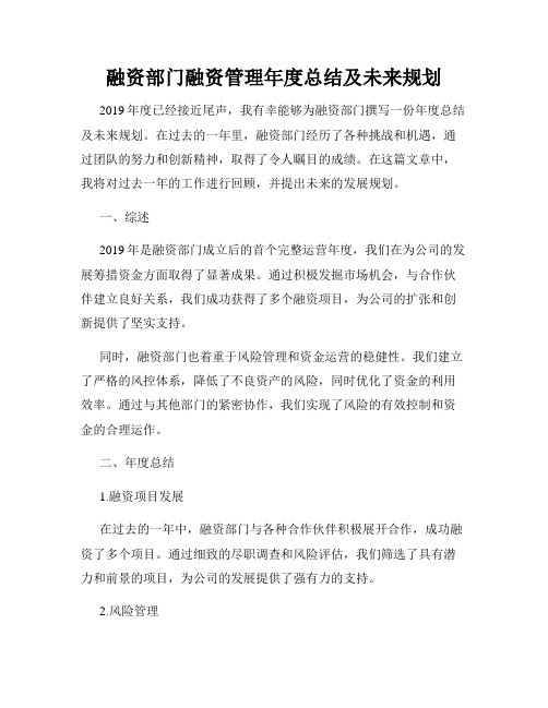 融资部门融资管理年度总结及未来规划