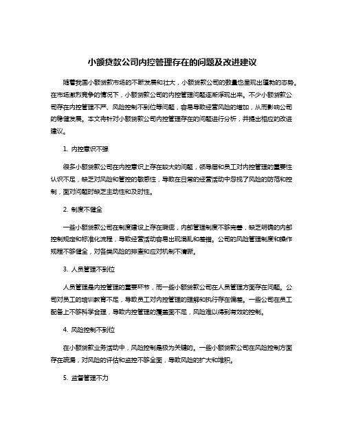 小额贷款公司内控管理存在的问题及改进建议