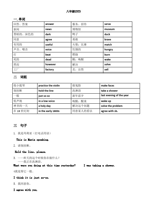 U3T3单词短语句子答案