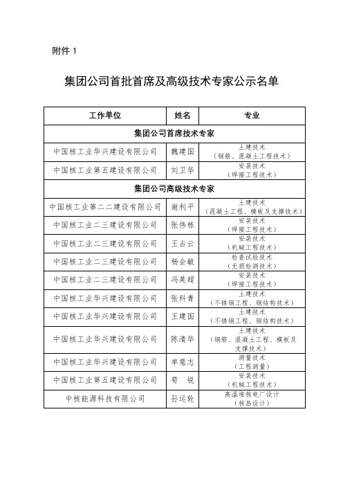 1. 集团公司首批首席及高级技术专家公示名单 - 中国核工业建设集团公司