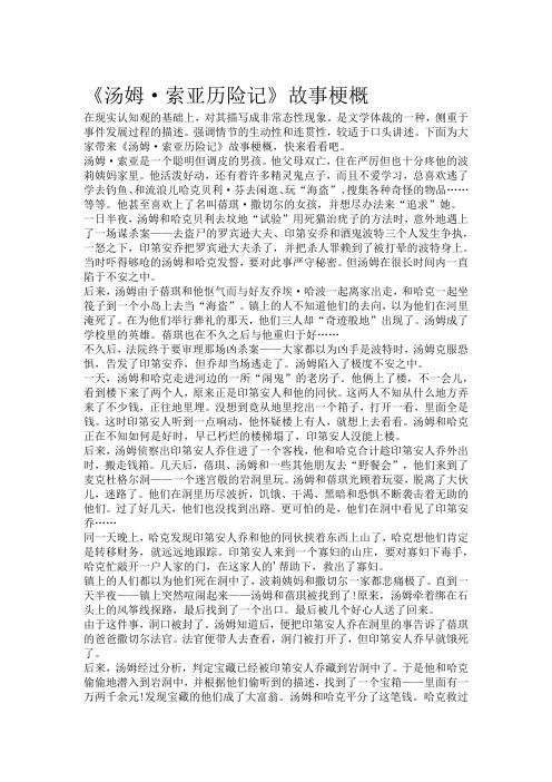 《汤姆·索亚历险记》故事梗概