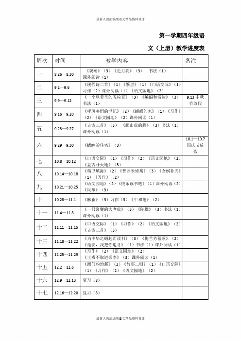 部编人教版四年级上册语文教学进度表