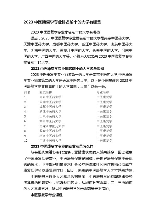 2023中医康复学专业排名前十的大学有哪些