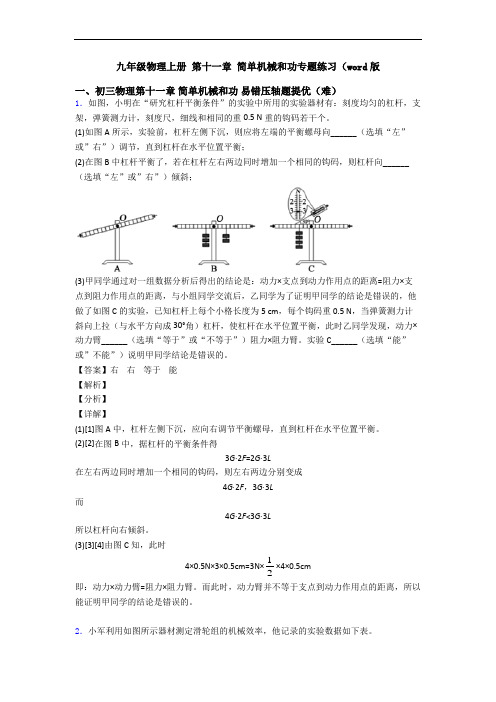 九年级物理上册 第十一章 简单机械和功专题练习(word版