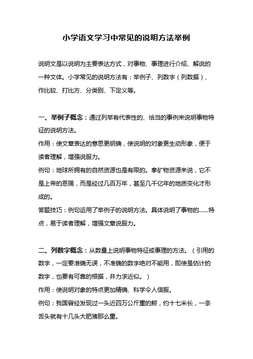 小学语文学习中常见的说明方法举例