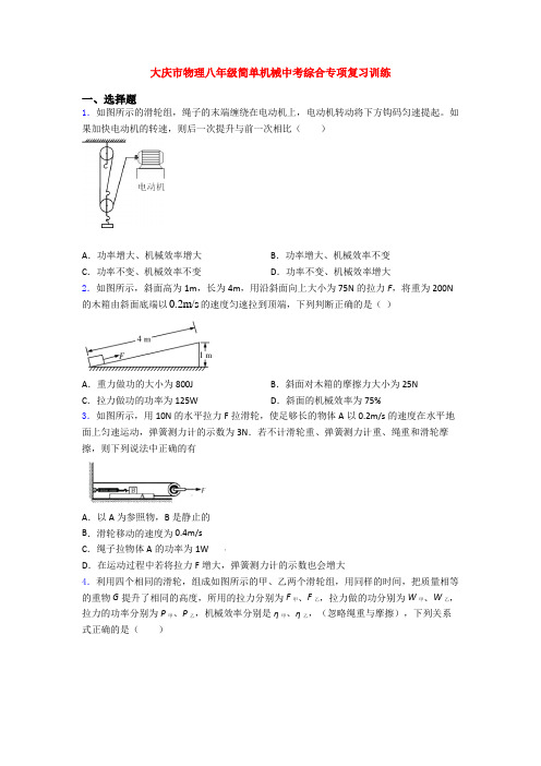 大庆市物理八年级简单机械中考综合专项复习训练