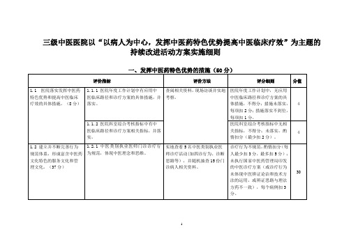 《三级中医医院以“以病人为中心,发挥中医药特色优势提高中医临床疗效”活动方案实施细则》