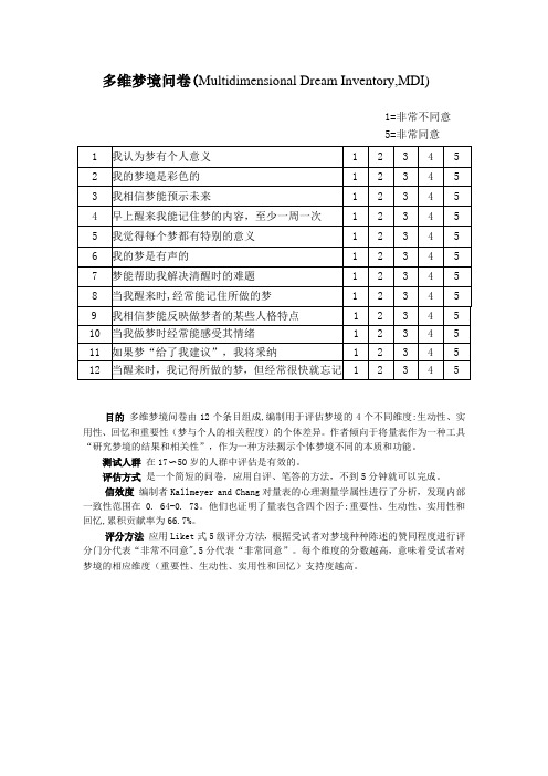 多维梦境问卷(MDI)