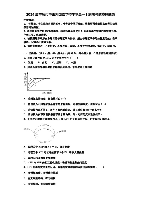 2024届重庆市中山外国语学校生物高一上期末考试模拟试题含解析