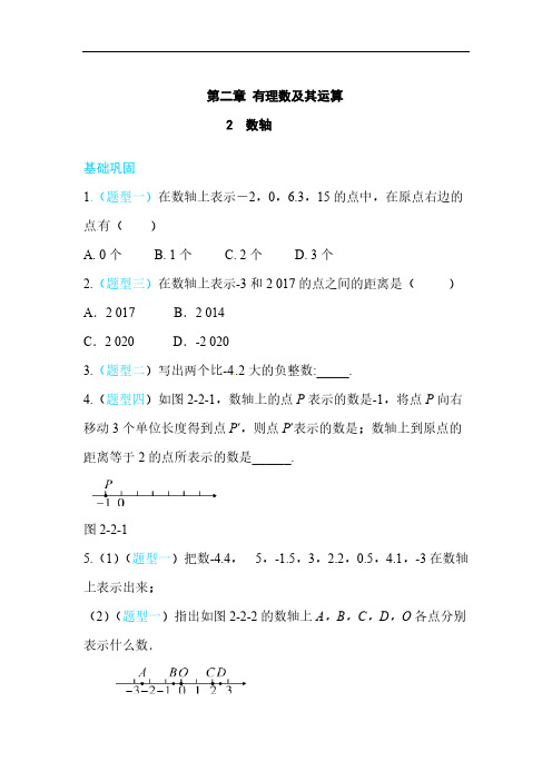 2020年北师大版七年级数学上册练习：第2章2  数轴 (含答案) 