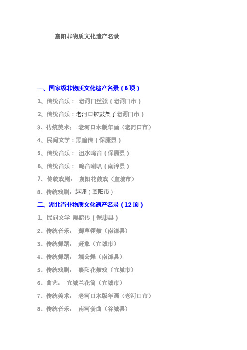 襄阳非物质文化遗产名录