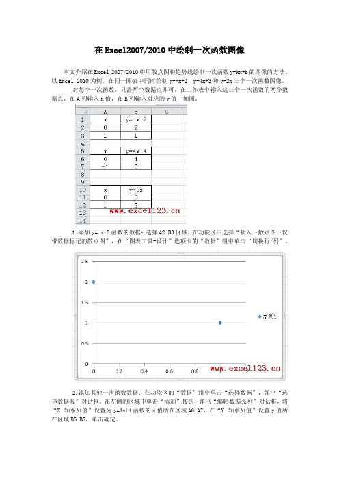 在Excel2007 2010中绘制一次函数图像