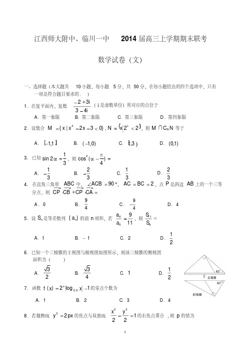 江西省师大附中、临川一中2014届高三上联考数学试题(文)