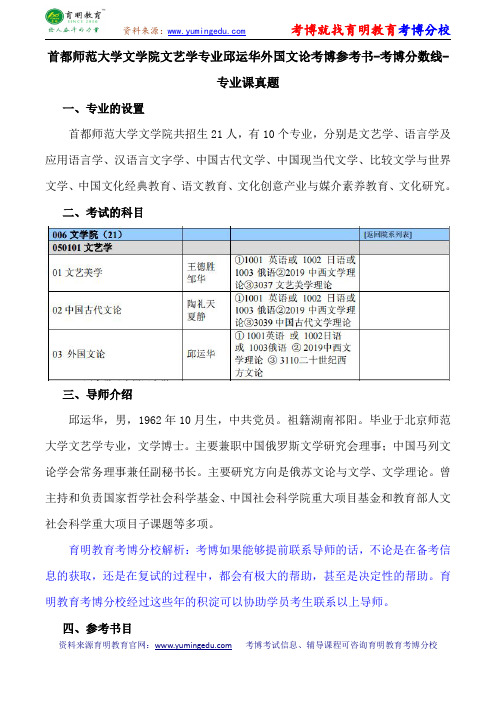 首都师范大学文学院文艺学专业邱运华外国文论考博参考书-考博分数线-专业课真题