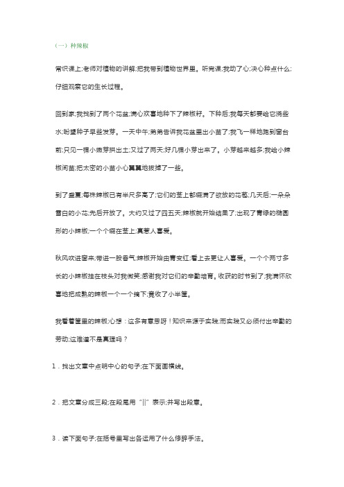 小学五年级语文阅读理解练习及答案