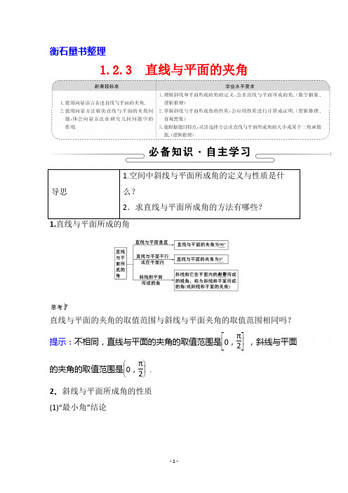 (新教材学案)1.2.3直线与平面的夹角含解析