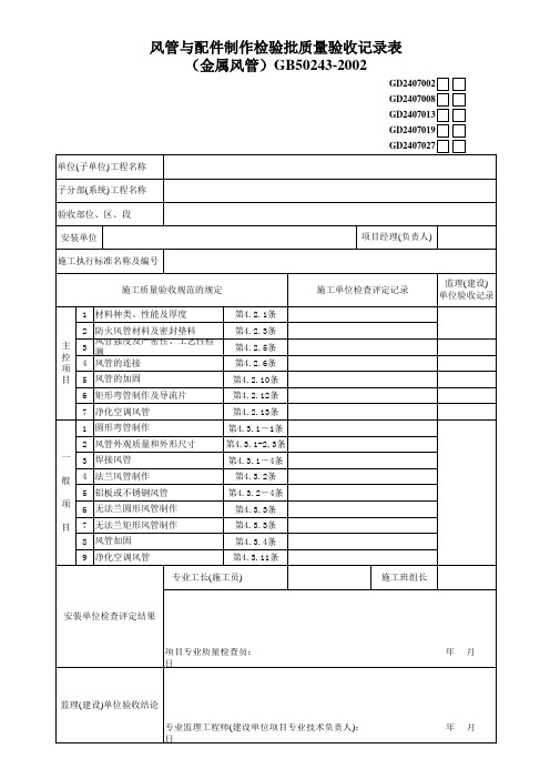 2、风管与配件制作检验批质量验收记录(金属风管)