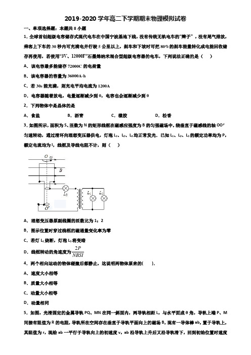 四川省成都市2019-2020学年高二第二学期期末物理监测试题