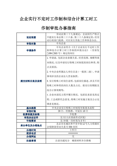 企业实行不定时工作制和综合计算工时工作制审批办事指南【模板】