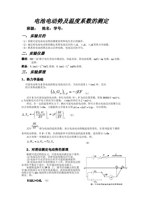 电池电动势及温度系数的测定