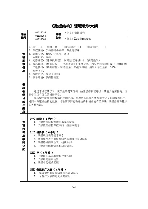 数据结构课程教学大纲