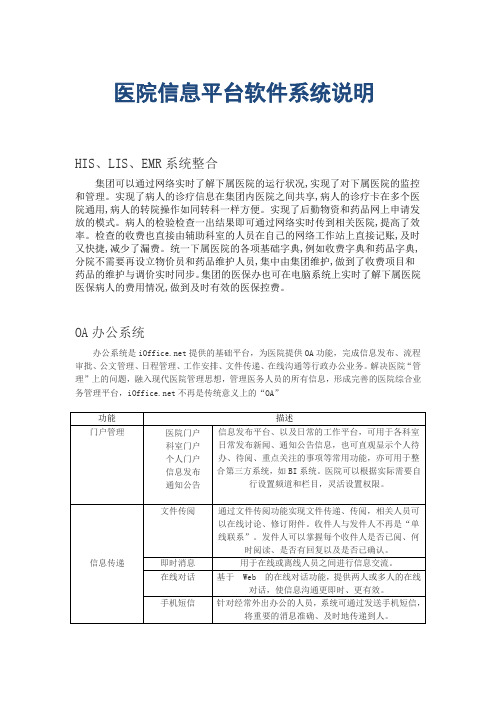 现代医院信息平台软件系统说明