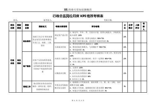 行政总监岗位月度KPI绩效考核表