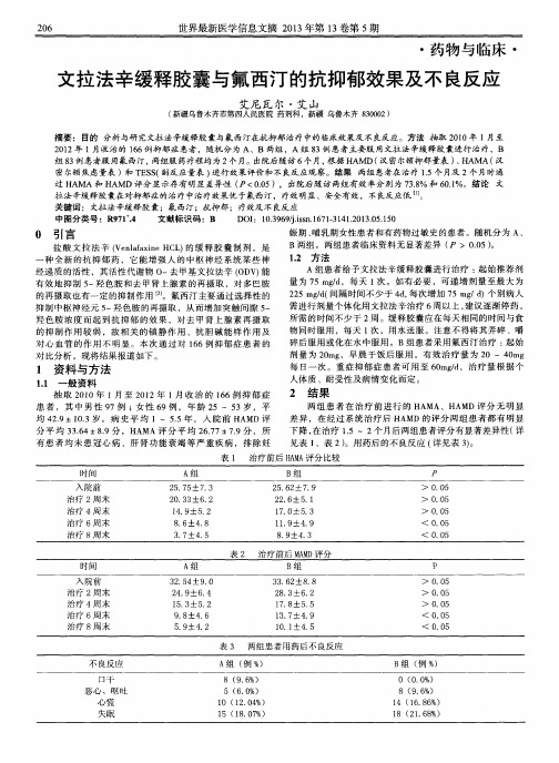 文拉法辛缓释胶囊与氟西汀的抗抑郁效果及不良反应