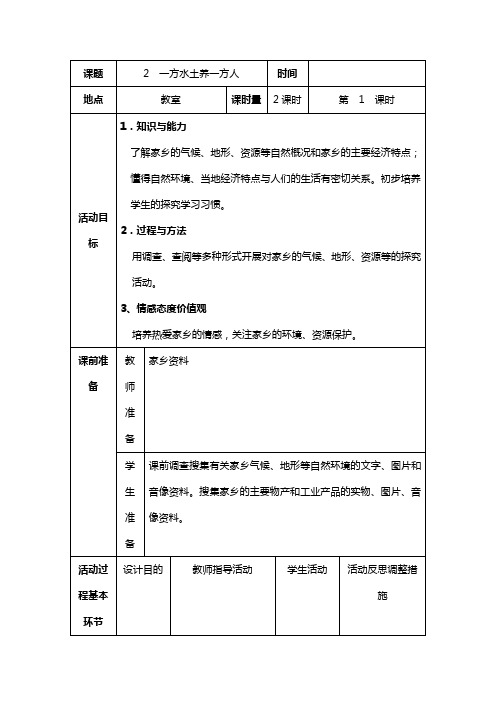 未来版品德与社会四下《方水土养一方人》教学设计