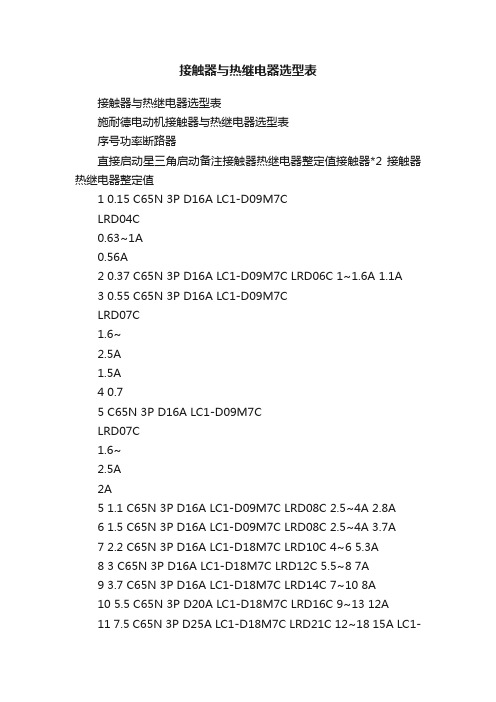 接触器与热继电器选型表