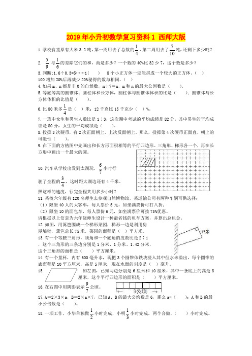 2019年小升初数学复习资料1 西师大版