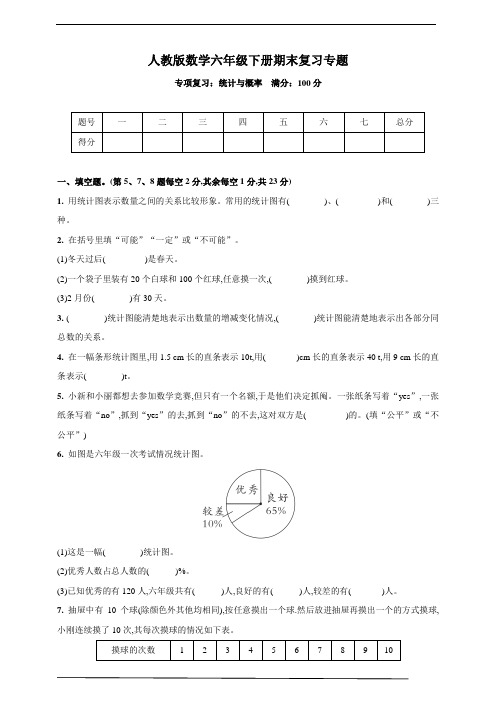 人教版数学六年级下册期末复习专题—专项检测(统计与概率)(含答案)