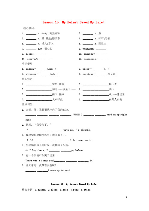 2021九年级英语上册Unit3SafetyLesson15背记手册新版冀教版