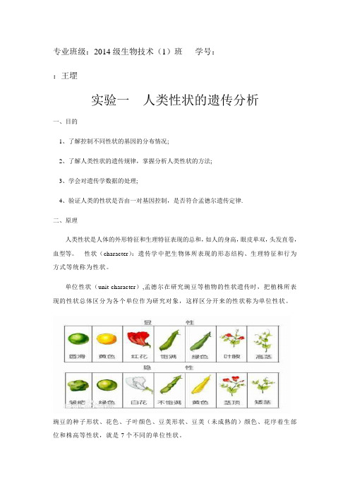 实验一：人类性状遗传分析资料报告