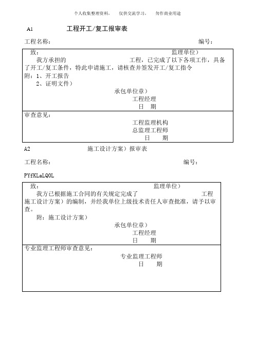 ( 工程文档)A、B、C监理规范表格A类表